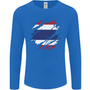 Torn Thailand Flag Thai Day Football Mens Long Sleeve T-Shirt Royal Blue