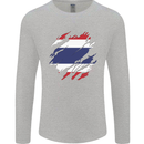 Torn Thailand Flag Thai Day Football Mens Long Sleeve T-Shirt Sports Grey