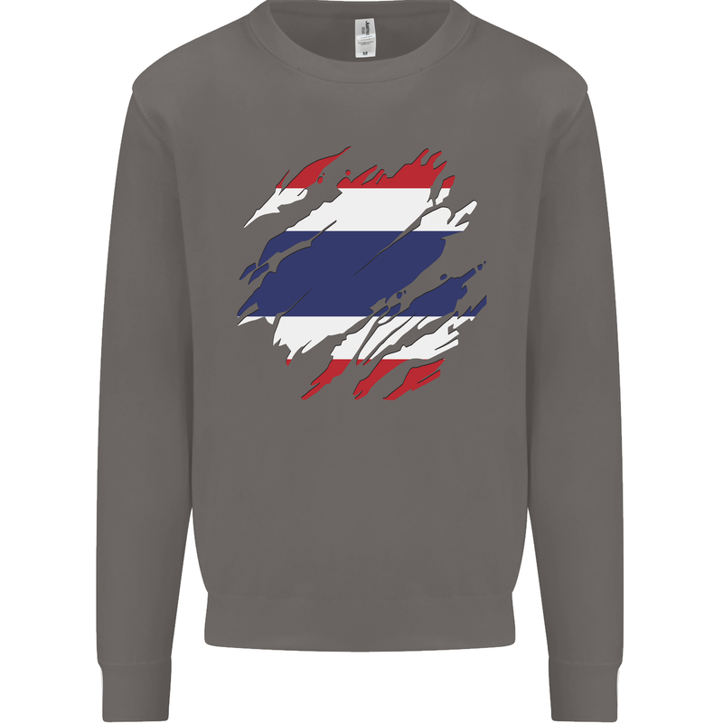 Torn Thailand Flag Thai Day Football Mens Sweatshirt Jumper Charcoal
