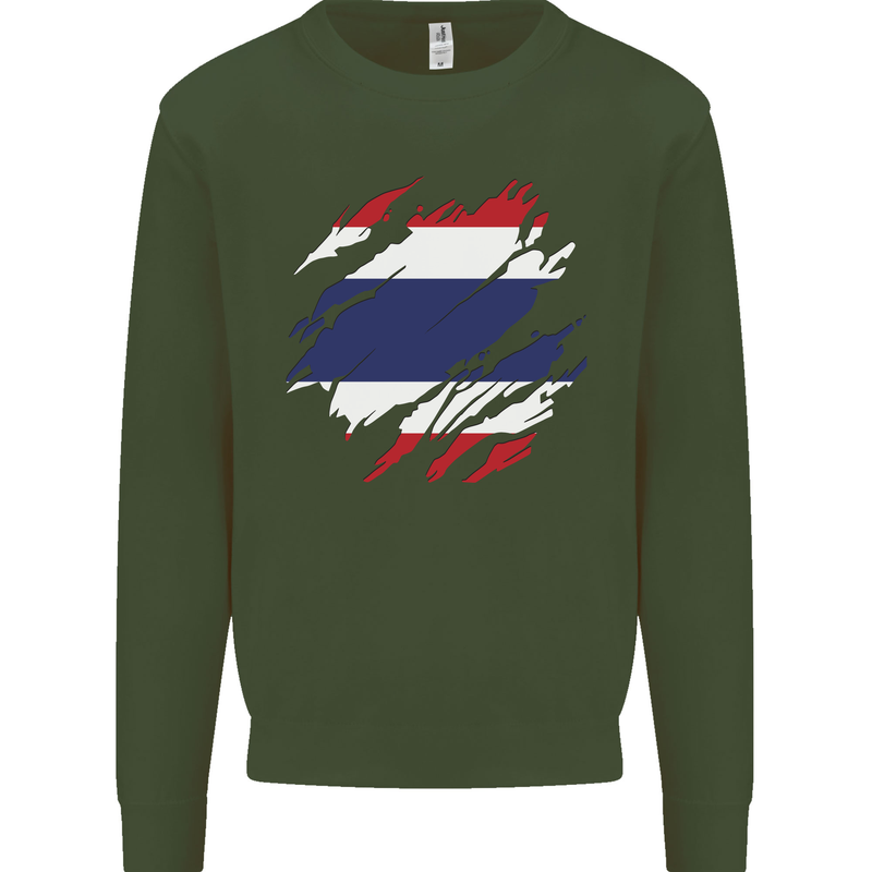 Torn Thailand Flag Thai Day Football Mens Sweatshirt Jumper Forest Green