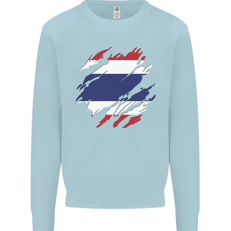Torn Thailand Flag Thai Day Football Mens Sweatshirt Jumper Light Blue