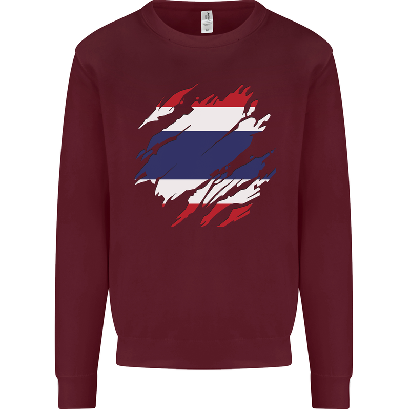 Torn Thailand Flag Thai Day Football Mens Sweatshirt Jumper Maroon