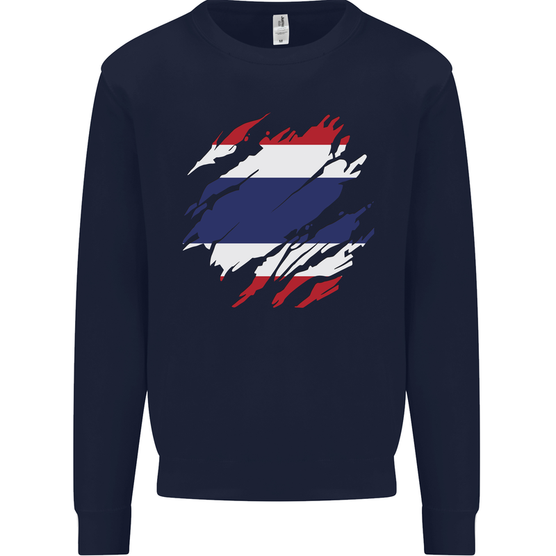 Torn Thailand Flag Thai Day Football Mens Sweatshirt Jumper Navy Blue