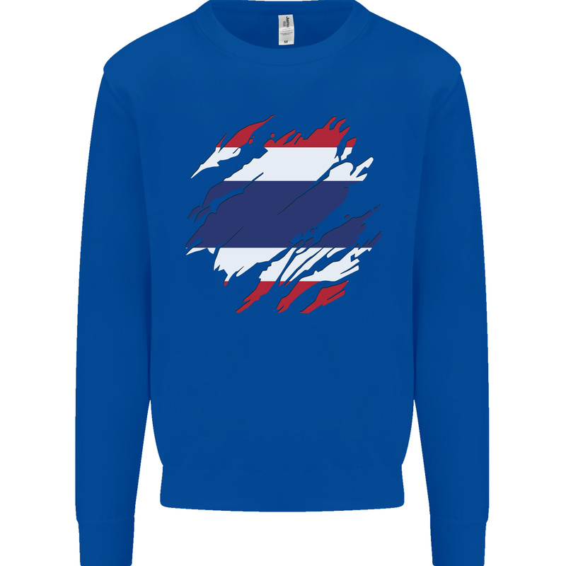 Torn Thailand Flag Thai Day Football Mens Sweatshirt Jumper Royal Blue