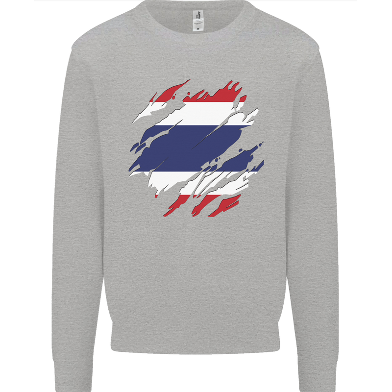 Torn Thailand Flag Thai Day Football Mens Sweatshirt Jumper Sports Grey