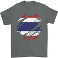 Torn Thailand Flag Thai Day Football Mens T-Shirt 100% Cotton Charcoal