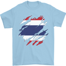Torn Thailand Flag Thai Day Football Mens T-Shirt 100% Cotton Light Blue