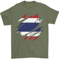 Torn Thailand Flag Thai Day Football Mens T-Shirt 100% Cotton Military Green