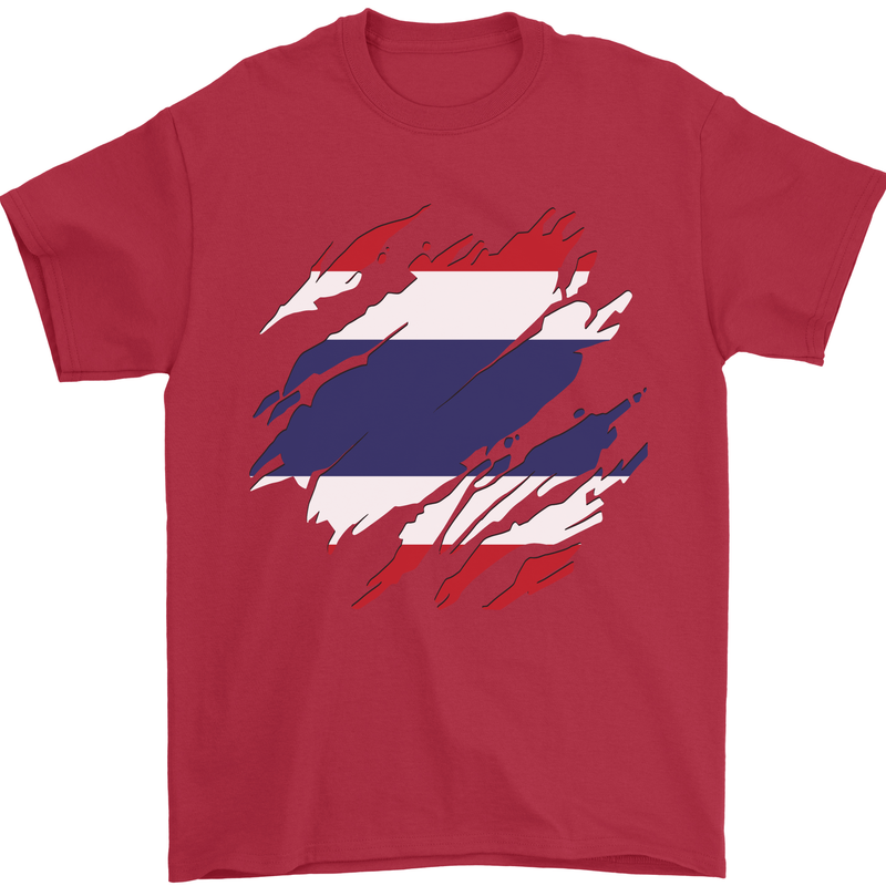 Torn Thailand Flag Thai Day Football Mens T-Shirt 100% Cotton Red
