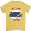 Torn Thailand Flag Thai Day Football Mens T-Shirt 100% Cotton Yellow