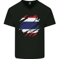Torn Thailand Flag Thai Day Football Mens V-Neck Cotton T-Shirt Black