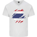 Torn Thailand Flag Thai Day Football Mens V-Neck Cotton T-Shirt White