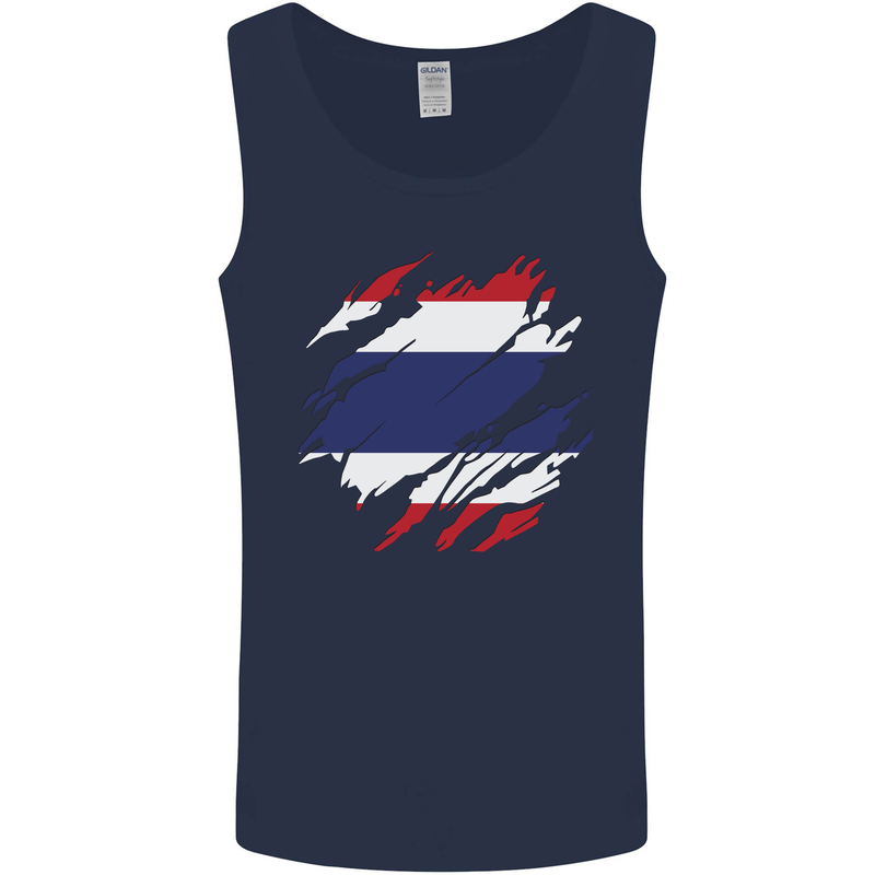 Torn Thailand Flag Thai Day Football Mens Vest Tank Top Navy Blue