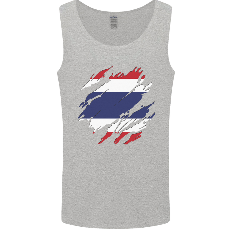 Torn Thailand Flag Thai Day Football Mens Vest Tank Top Sports Grey