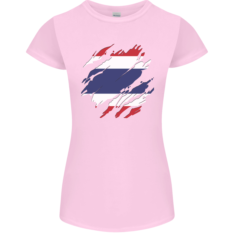 Torn Thailand Flag Thai Day Football Womens Petite Cut T-Shirt Light Pink