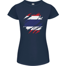 Torn Thailand Flag Thai Day Football Womens Petite Cut T-Shirt Navy Blue