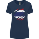 Torn Thailand Flag Thai Day Football Womens Wider Cut T-Shirt Navy Blue