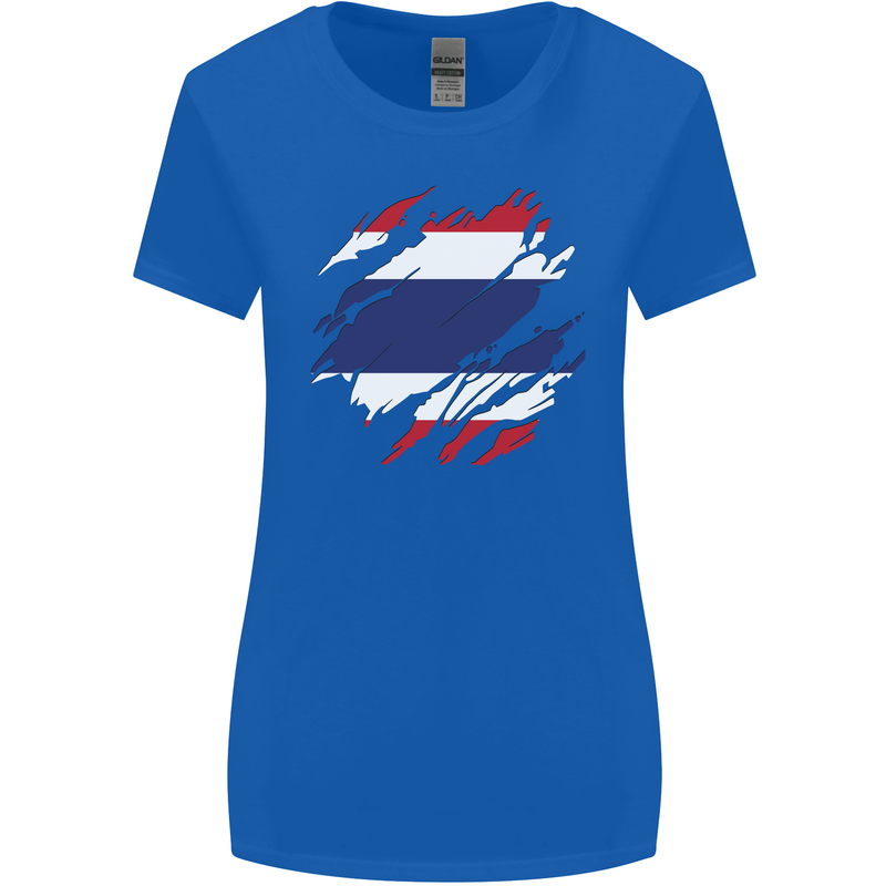 Torn Thailand Flag Thai Day Football Womens Wider Cut T-Shirt Royal Blue