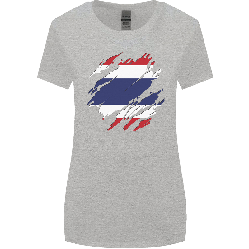 Torn Thailand Flag Thai Day Football Womens Wider Cut T-Shirt Sports Grey