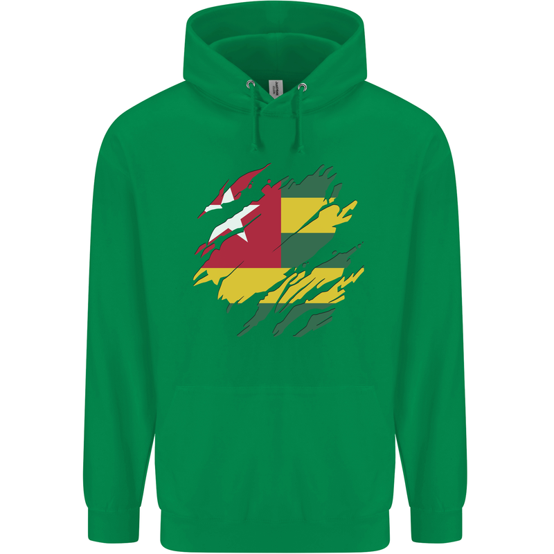 Torn Togo Flag Togolese Day Football Childrens Kids Hoodie Irish Green
