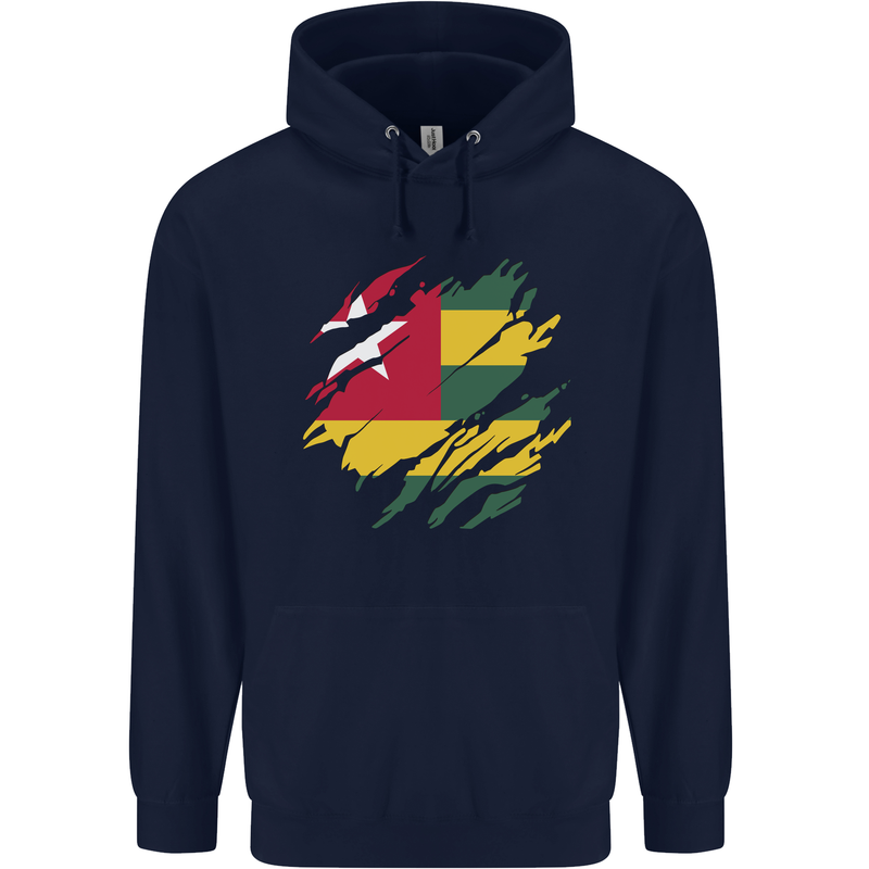 Torn Togo Flag Togolese Day Football Childrens Kids Hoodie Navy Blue