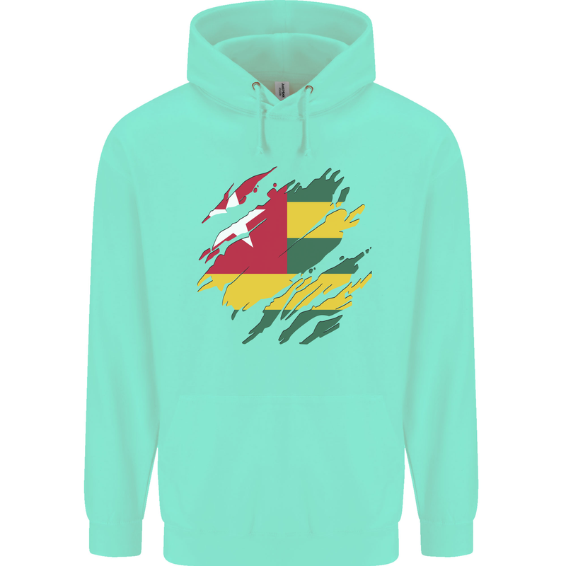 Torn Togo Flag Togolese Day Football Childrens Kids Hoodie Peppermint