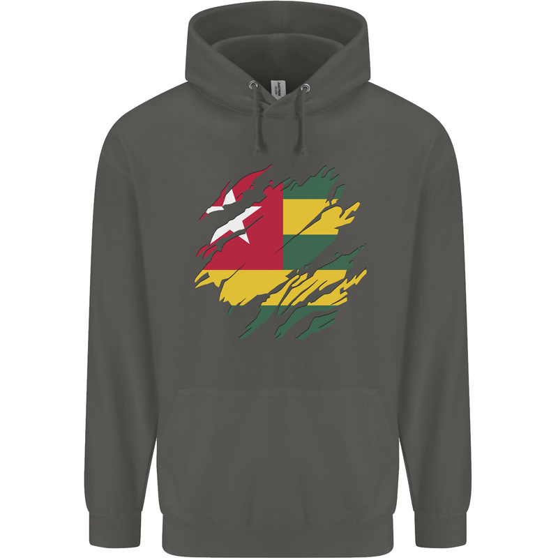 Torn Togo Flag Togolese Day Football Childrens Kids Hoodie Storm Grey
