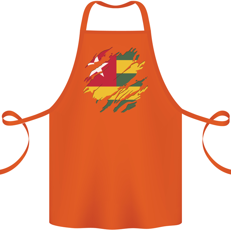 Torn Togo Flag Togolese Day Football Cotton Apron 100% Organic Orange