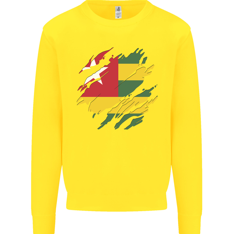 Torn Togo Flag Togolese Day Football Kids Sweatshirt Jumper Yellow