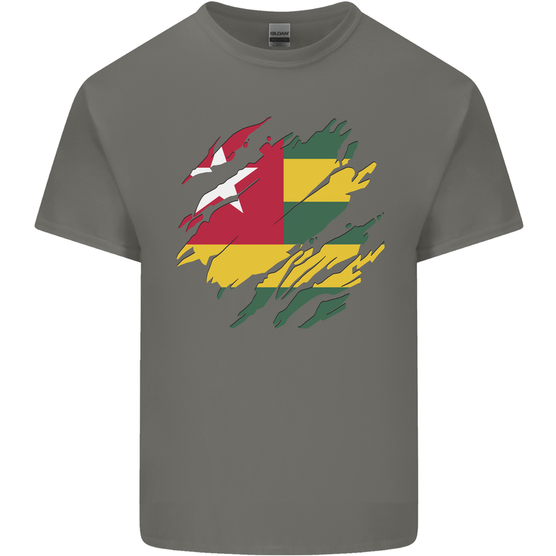 Torn Togo Flag Togolese Day Football Kids T-Shirt Childrens Charcoal