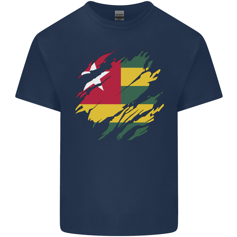 Torn Togo Flag Togolese Day Football Kids T-Shirt Childrens Navy Blue