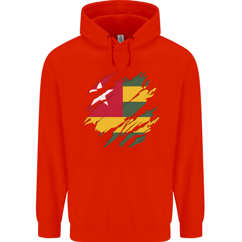 Torn Togo Flag Togolese Day Football Mens 80% Cotton Hoodie Bright Red