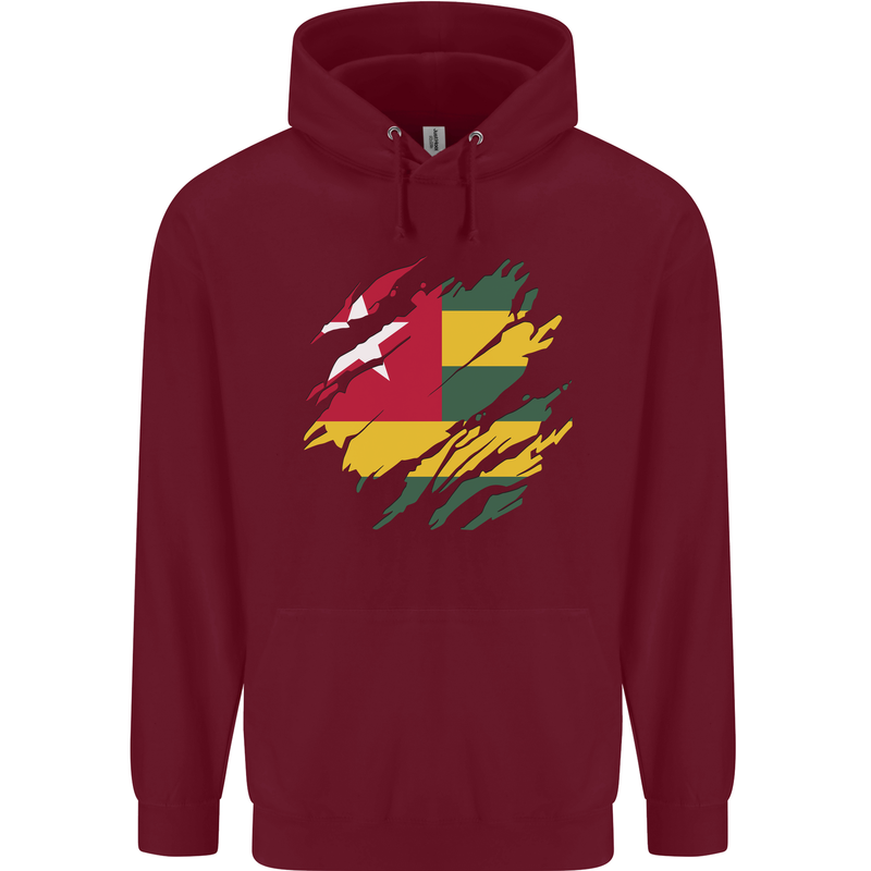 Torn Togo Flag Togolese Day Football Mens 80% Cotton Hoodie Maroon