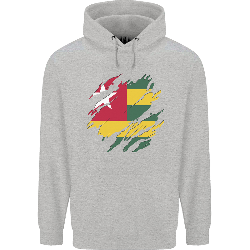 Torn Togo Flag Togolese Day Football Mens 80% Cotton Hoodie Sports Grey