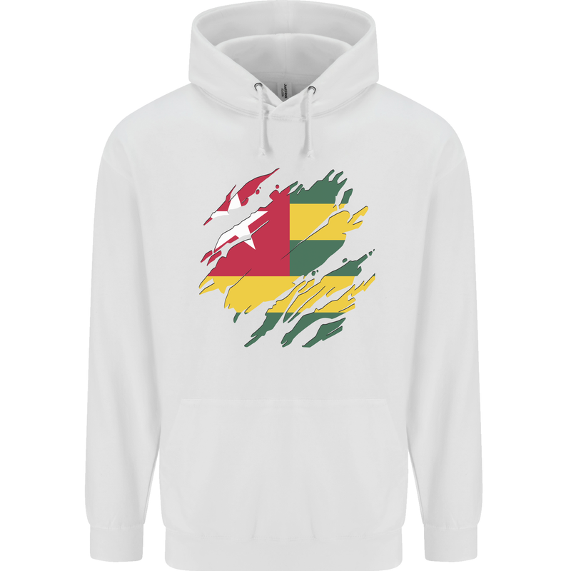 Torn Togo Flag Togolese Day Football Mens 80% Cotton Hoodie White