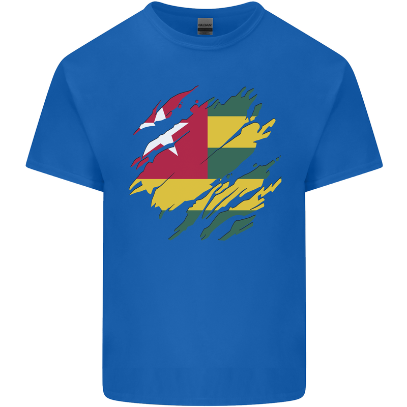 Torn Togo Flag Togolese Day Football Mens Cotton T-Shirt Tee Top Royal Blue
