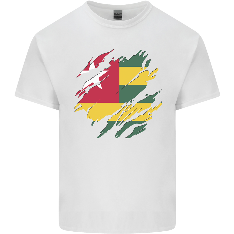 Torn Togo Flag Togolese Day Football Mens Cotton T-Shirt Tee Top White