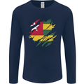 Torn Togo Flag Togolese Day Football Mens Long Sleeve T-Shirt Navy Blue