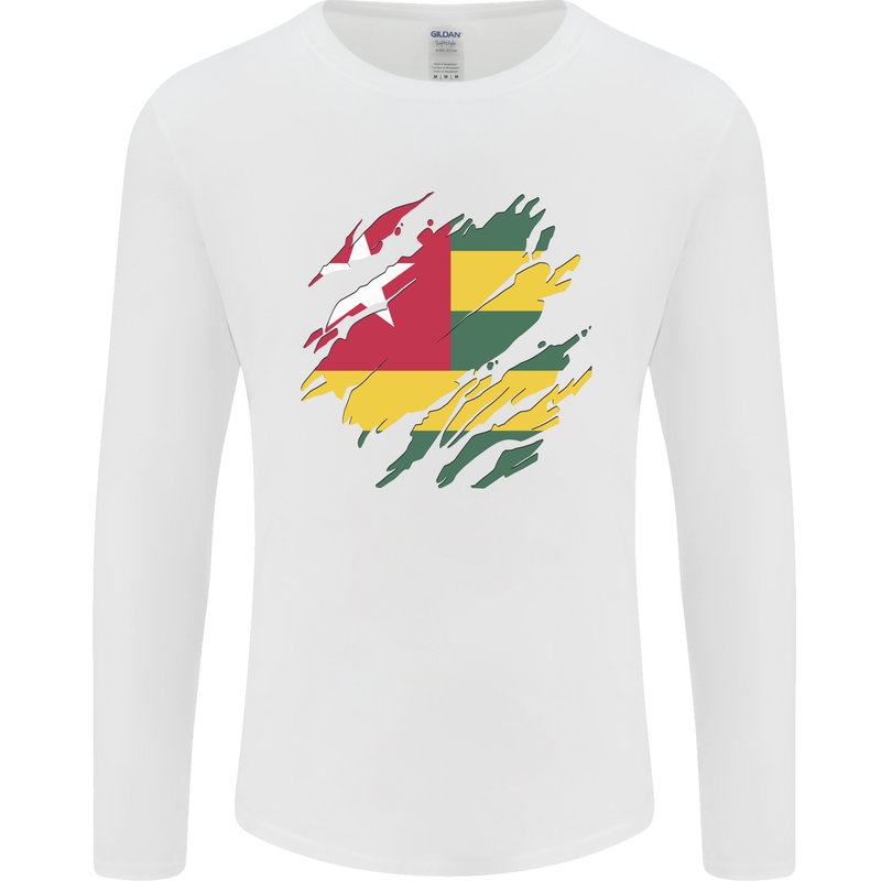 Torn Togo Flag Togolese Day Football Mens Long Sleeve T-Shirt White