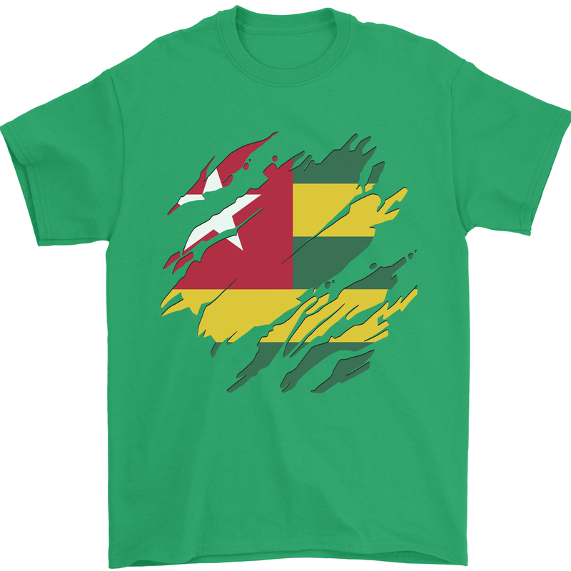 Torn Togo Flag Togolese Day Football Mens T-Shirt 100% Cotton Irish Green