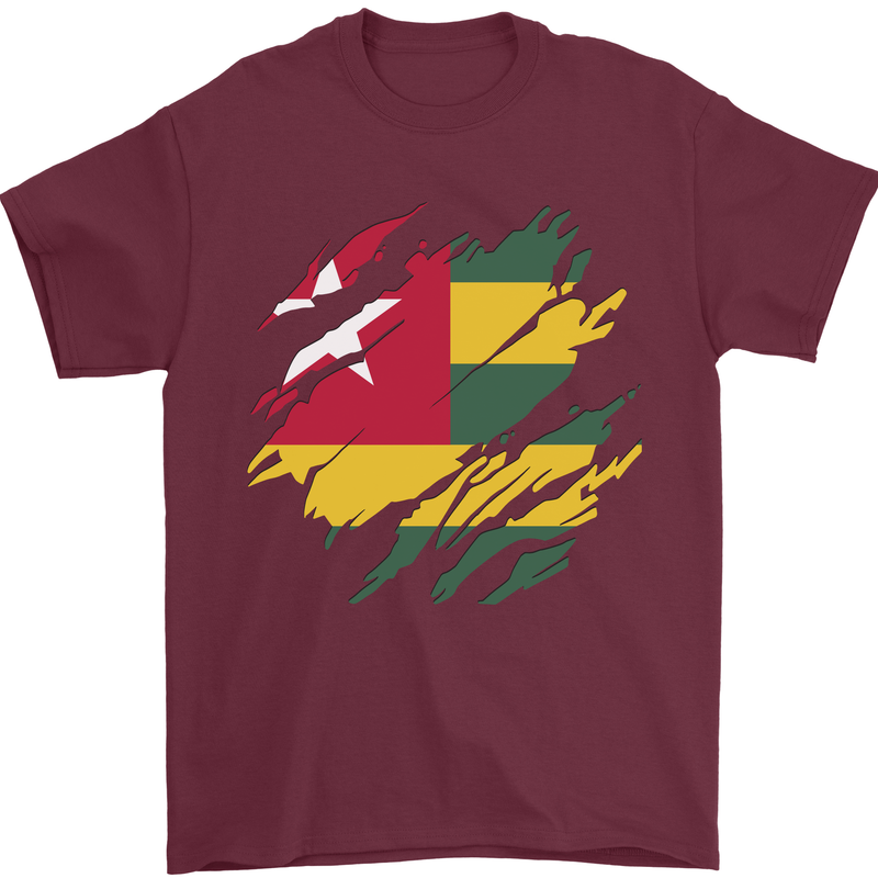 Torn Togo Flag Togolese Day Football Mens T-Shirt 100% Cotton Maroon