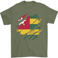 Torn Togo Flag Togolese Day Football Mens T-Shirt 100% Cotton Military Green