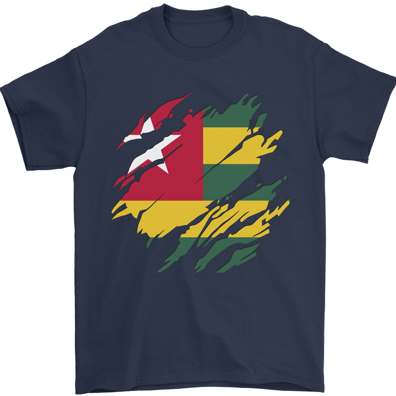 Torn Togo Flag Togolese Day Football Mens T-Shirt 100% Cotton Navy Blue