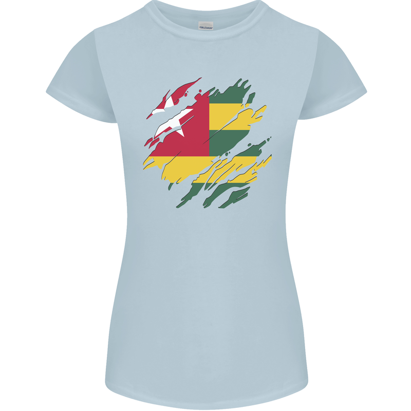 Torn Togo Flag Togolese Day Football Womens Petite Cut T-Shirt Light Blue