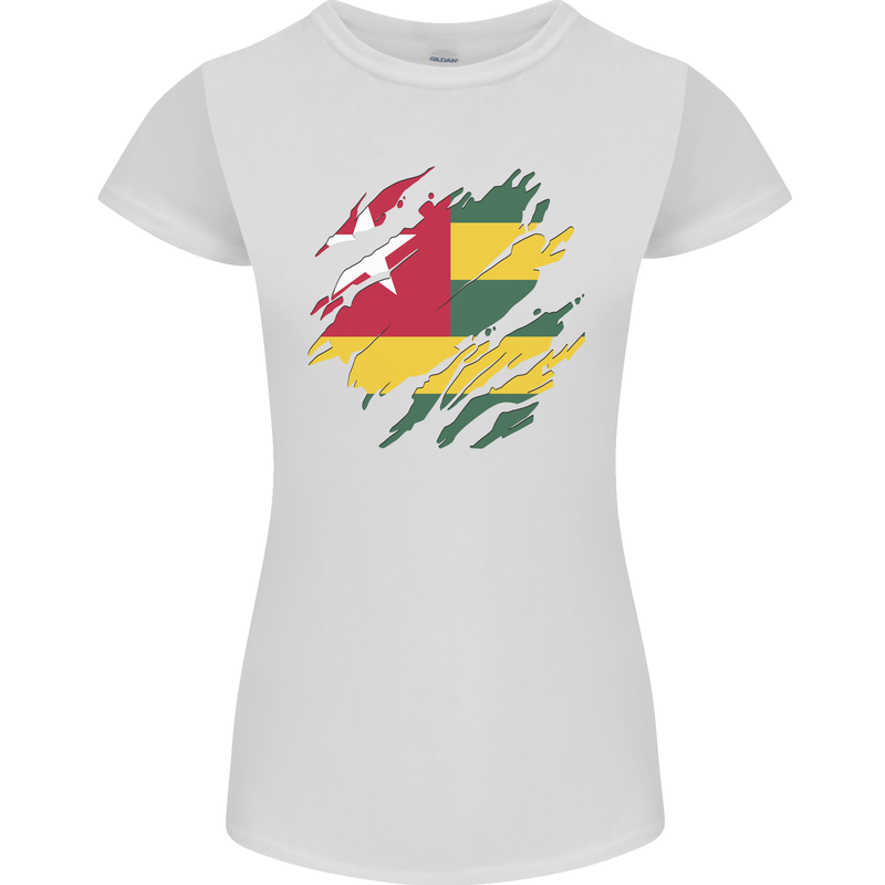 Torn Togo Flag Togolese Day Football Womens Petite Cut T-Shirt White
