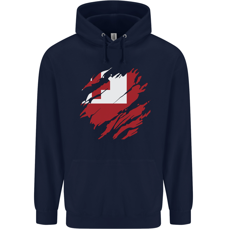Torn Tongo Flag Tongan Day Football Childrens Kids Hoodie Navy Blue