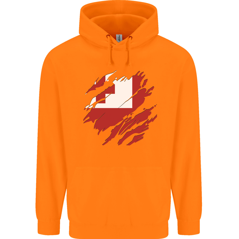 Torn Tongo Flag Tongan Day Football Childrens Kids Hoodie Orange