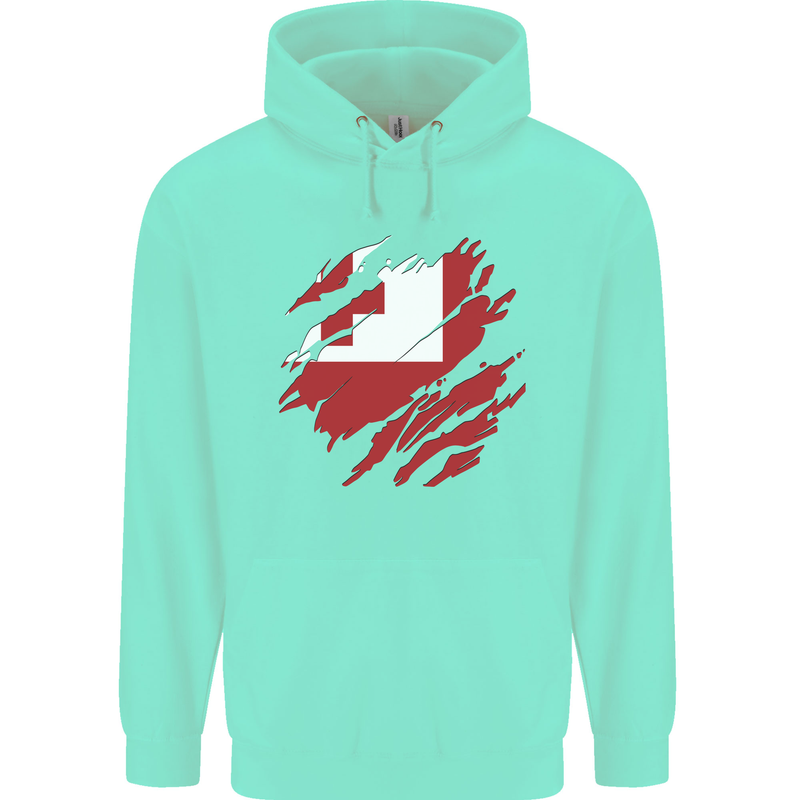 Torn Tongo Flag Tongan Day Football Childrens Kids Hoodie Peppermint