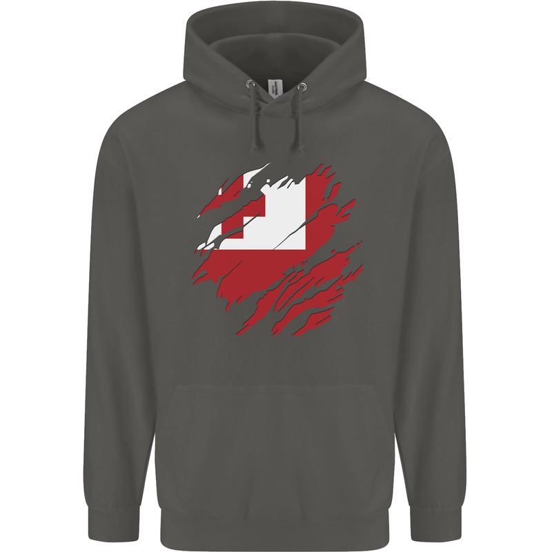 Torn Tongo Flag Tongan Day Football Childrens Kids Hoodie Storm Grey