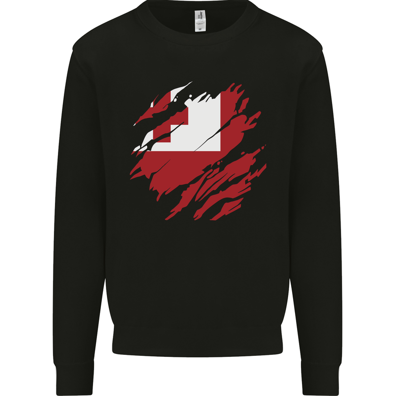 Torn Tongo Flag Tongan Day Football Kids Sweatshirt Jumper Black